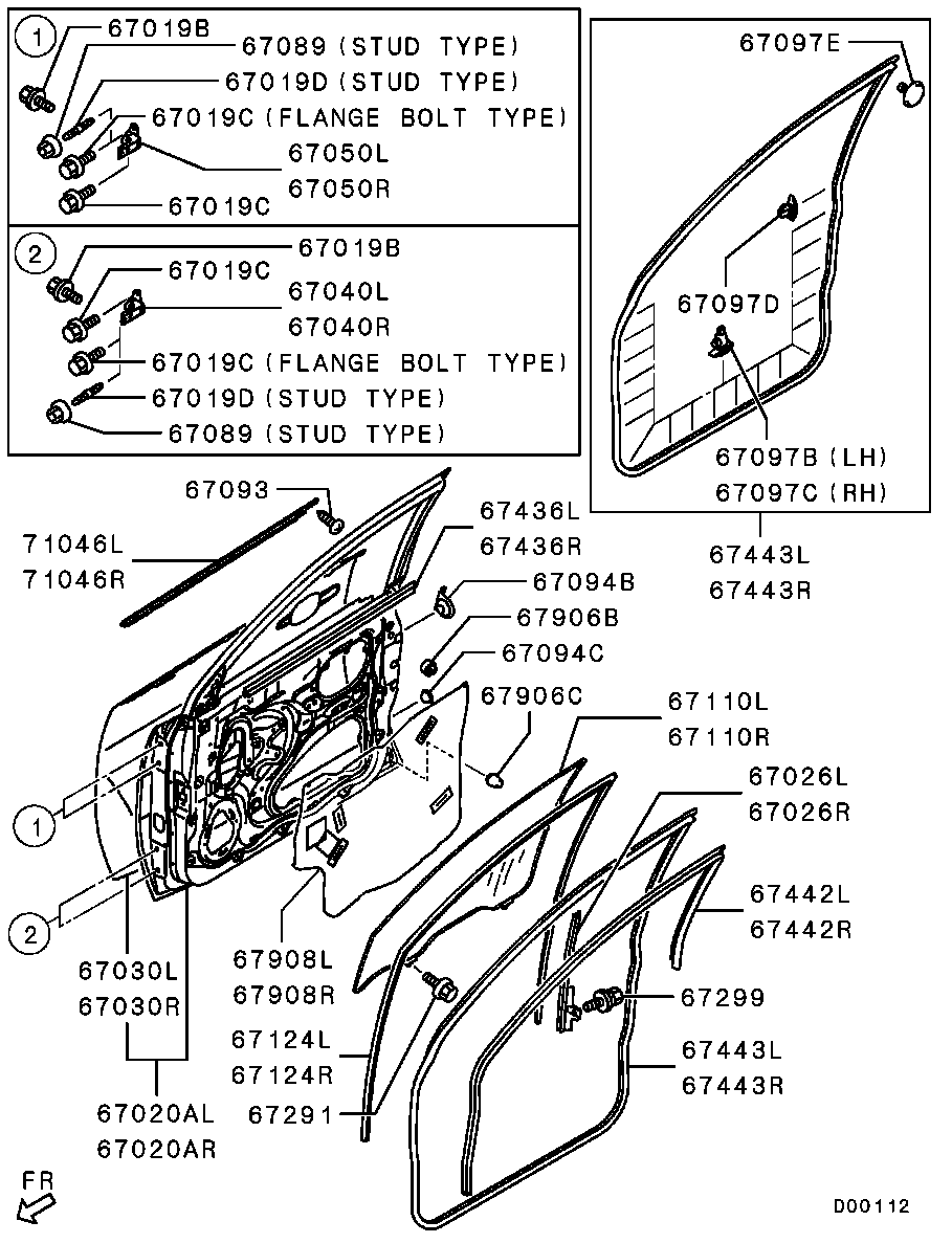 Стекло передней правой двери для Мицубиси Паджеро Спорт 2008-2013