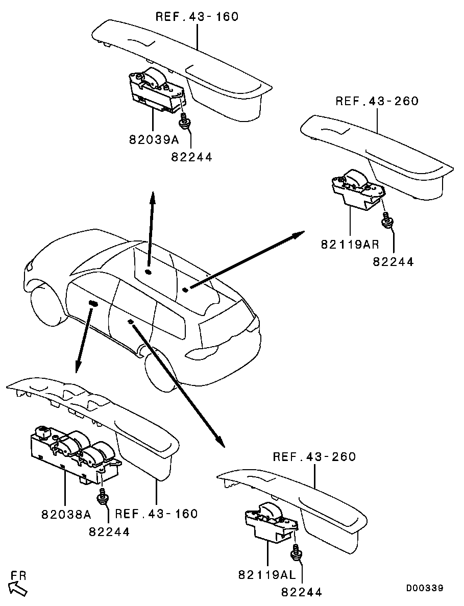 Кнопки стеклоподъёмников водительской двери для Мицубиси Паджеро Спорт 2008-2013