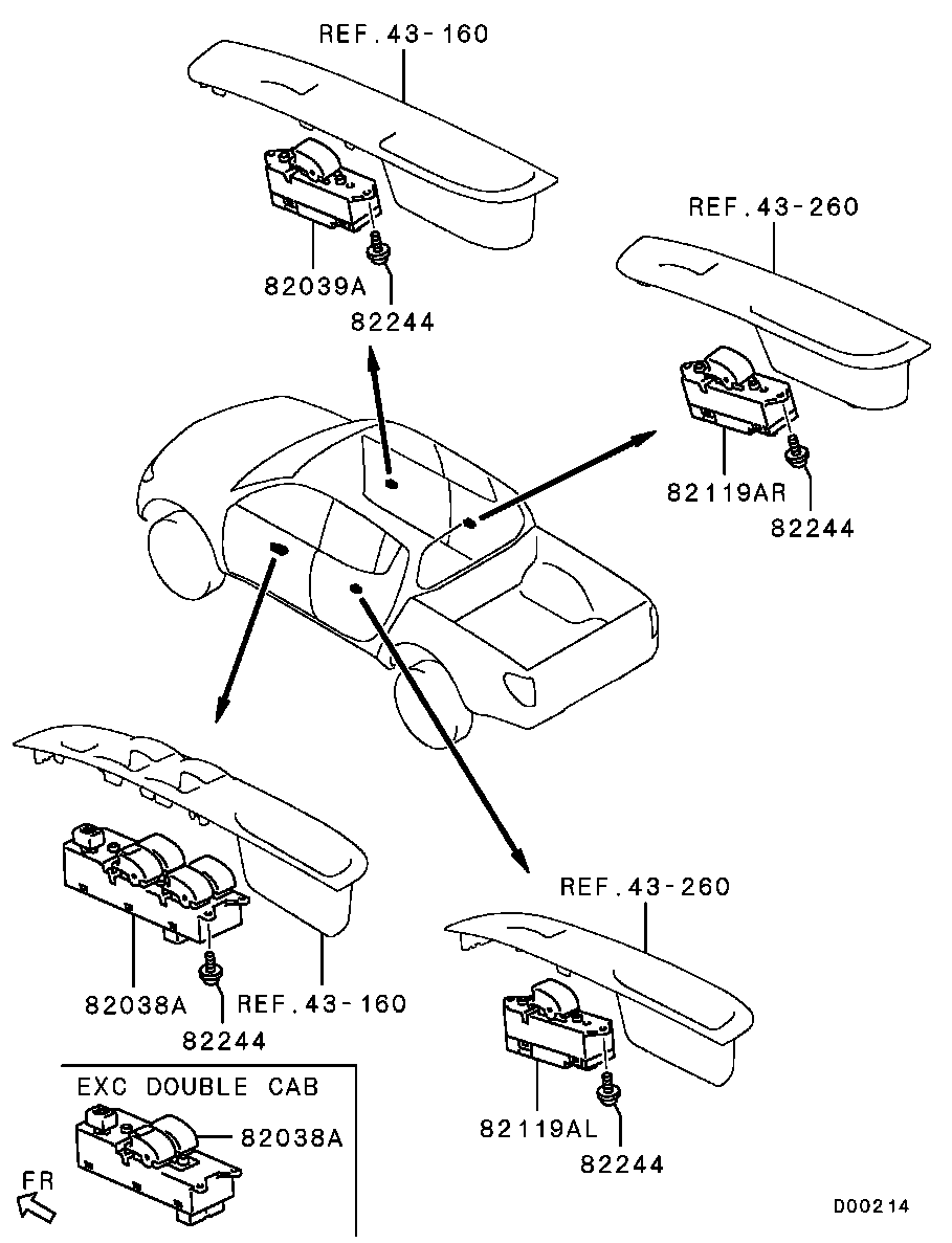 Кнопки стеклоподъёмников водительской двери для Мицубиси L-200 2006-2014