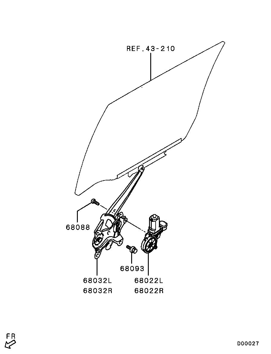 Стеклоподъемник заднего правого стекла для Мицубиси L-200 2006-2014