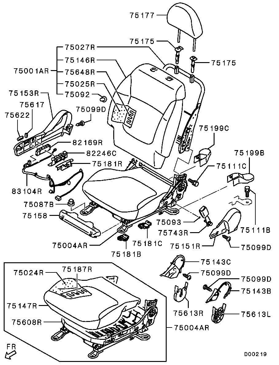 Спинка переднего сиденья пассажира для Мицубиси L-200 2006-2014 