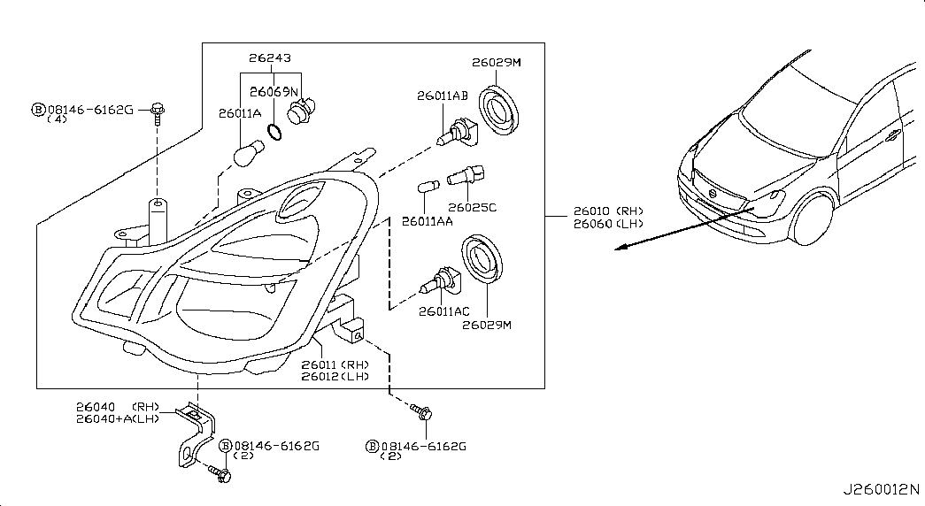 Фара правая в сборе для Ниссан Альмера 2012-2018