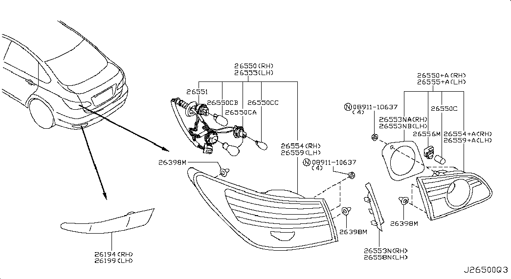 Фонарь задний правый на крыле для Ниссан Альмера 2012-2018