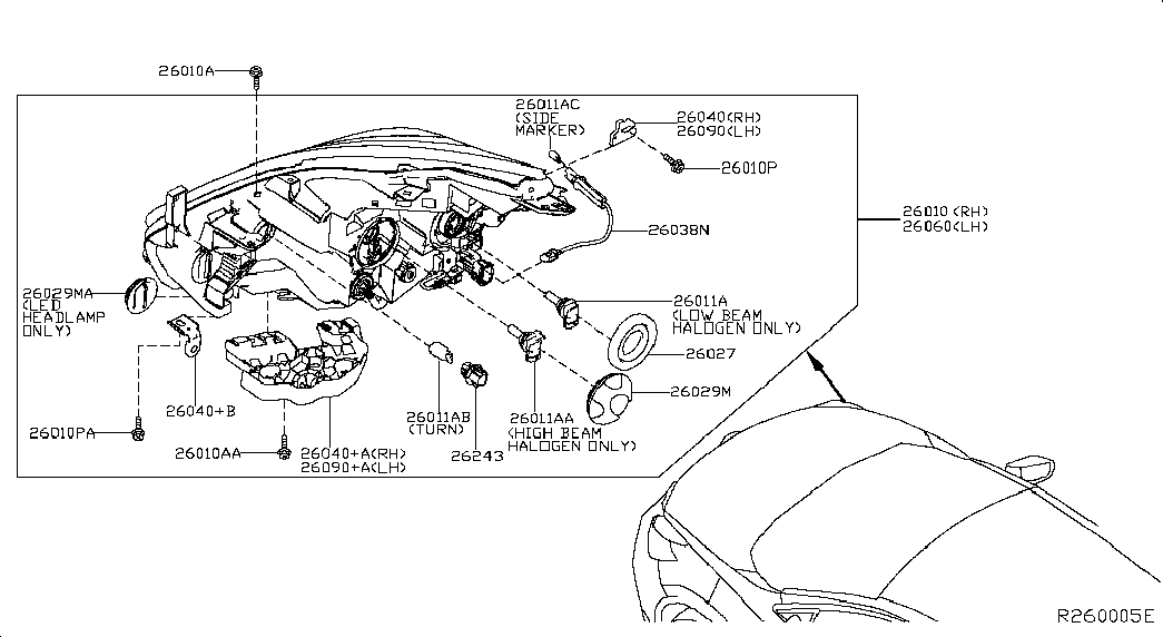 Фара левая в сборе для Ниссан Мурано 2014-2018