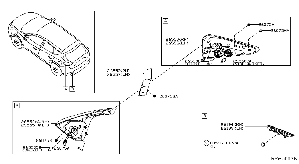 Фонарь задний левый на крыле для Ниссан Мурано 2014-2018