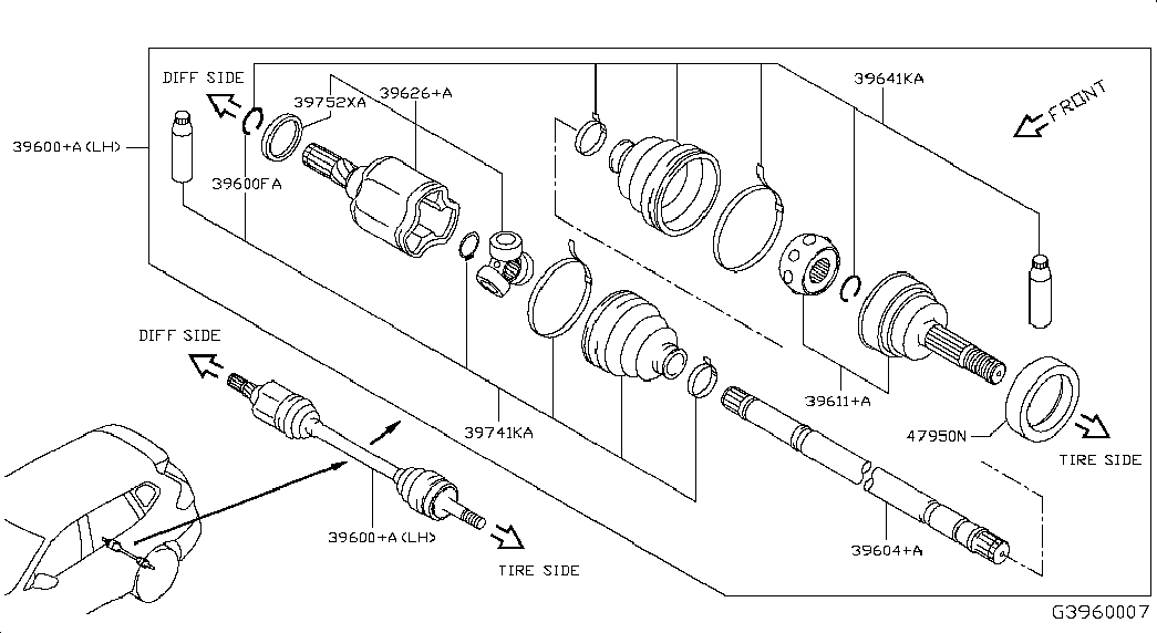 Шрус внутренний задний левый для Ниссан Х-Трейл 2013-2018