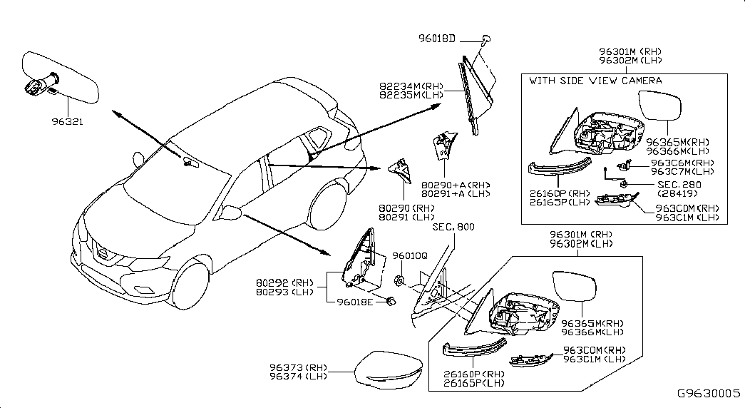 Зеркало внутрисалонное для Ниссан Х-Трейл 2013-2018