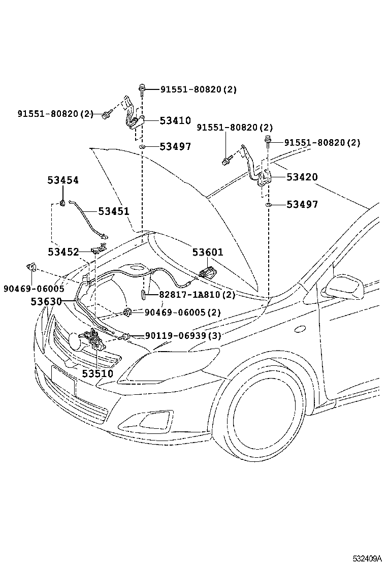 Петля капота правая для Тойота Королла 2006-2012