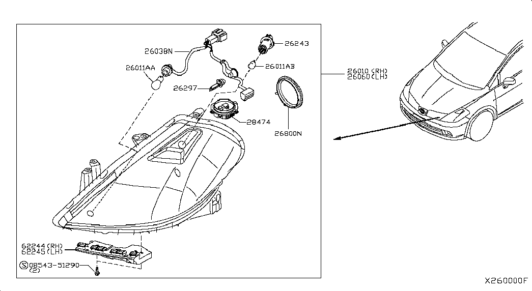 Фара левая в сборе для Ниссан Тиида 2010-2013