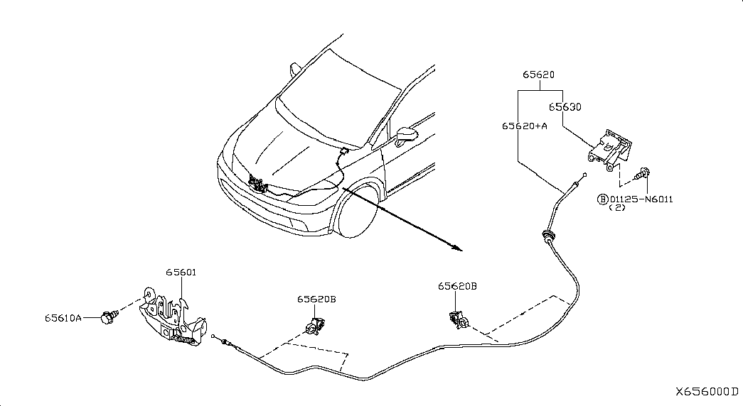 Замок капота для Ниссан Тиида 2010-2013