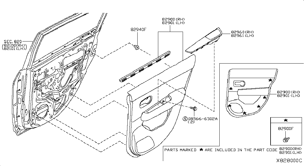Панель отделки задней правой двери для Ниссан Тиида 2010-2013