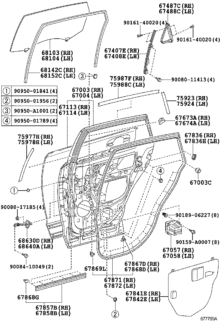Стекло задней правой двери для Тойота Венза 2012-2017