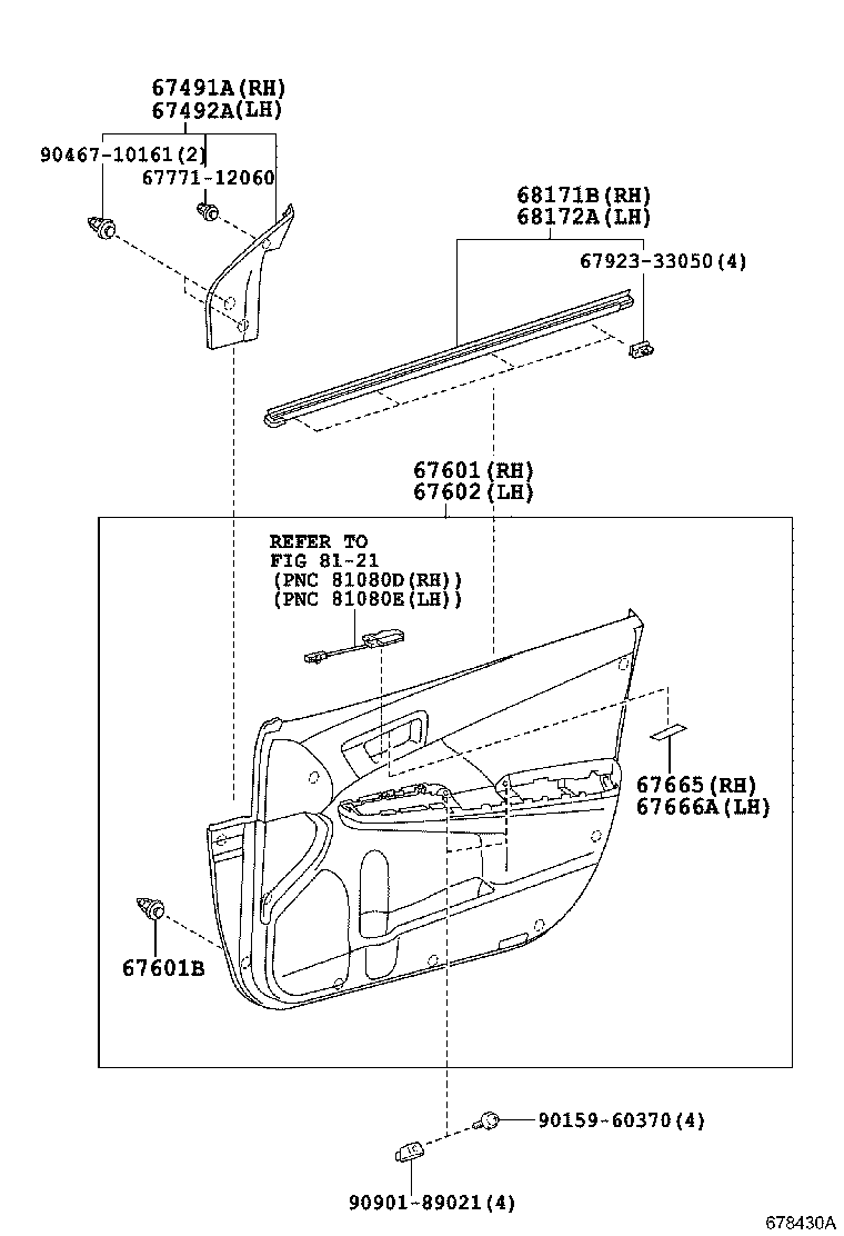 Панель отделки передней правой двери для Тойота Камри 2014-2017