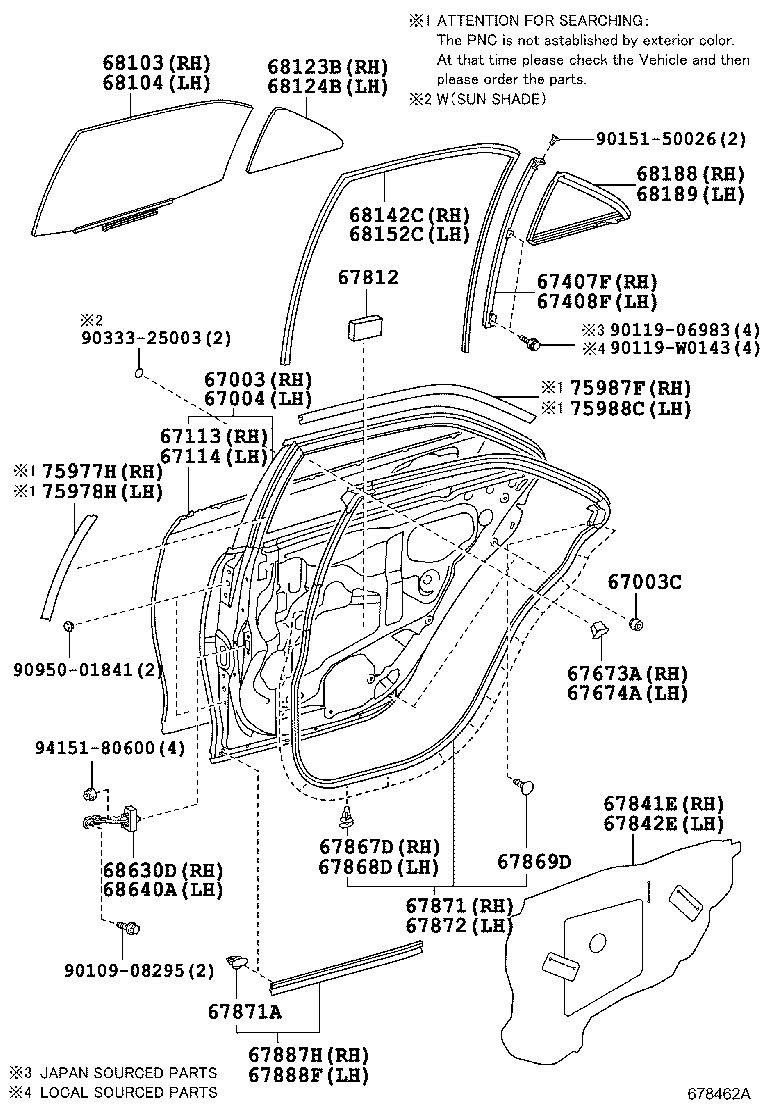 Стекло задней правой двери для Тойота Камри 2014-2017