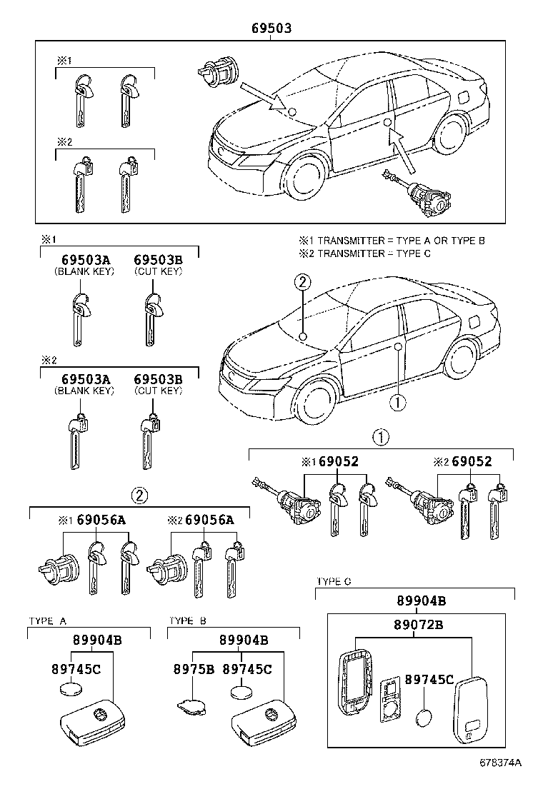 Комплект ключей для Тойота Камри 2014-2017