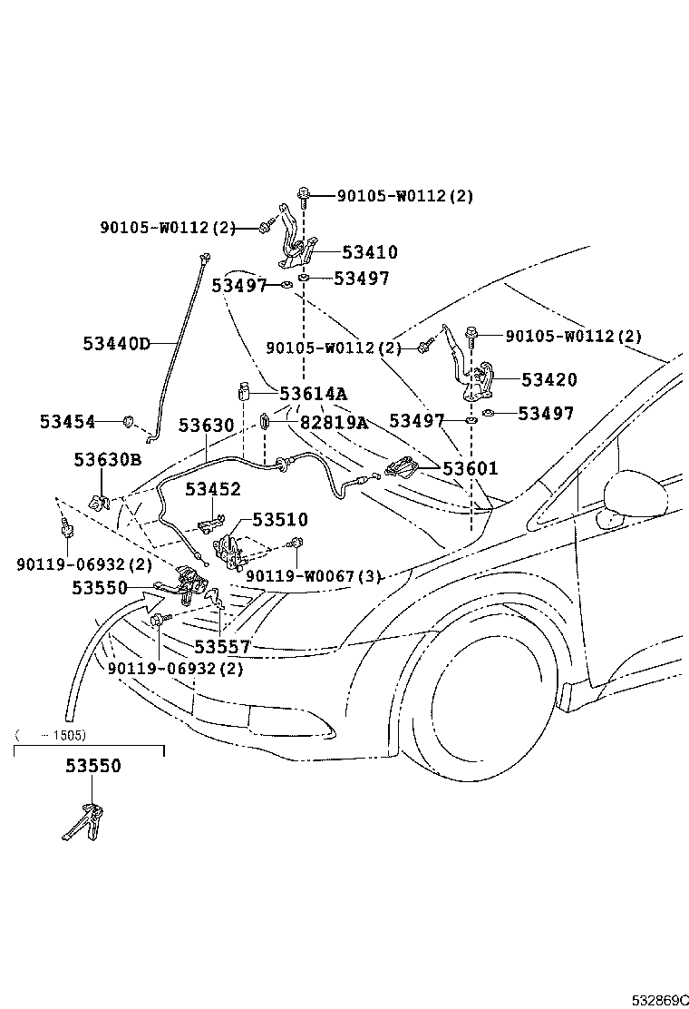 Петля капота левая для Тойота Авенсис 2008-2011