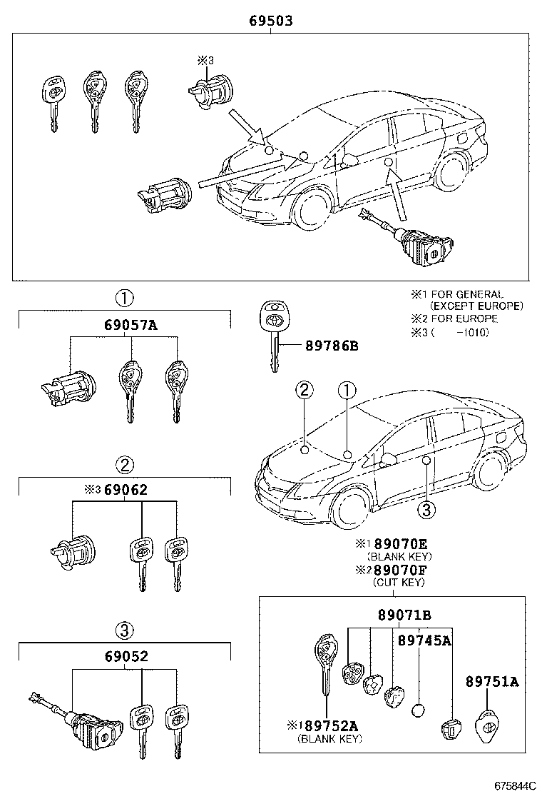 Комплект ключей для Тойота Авенсис 2008-2011