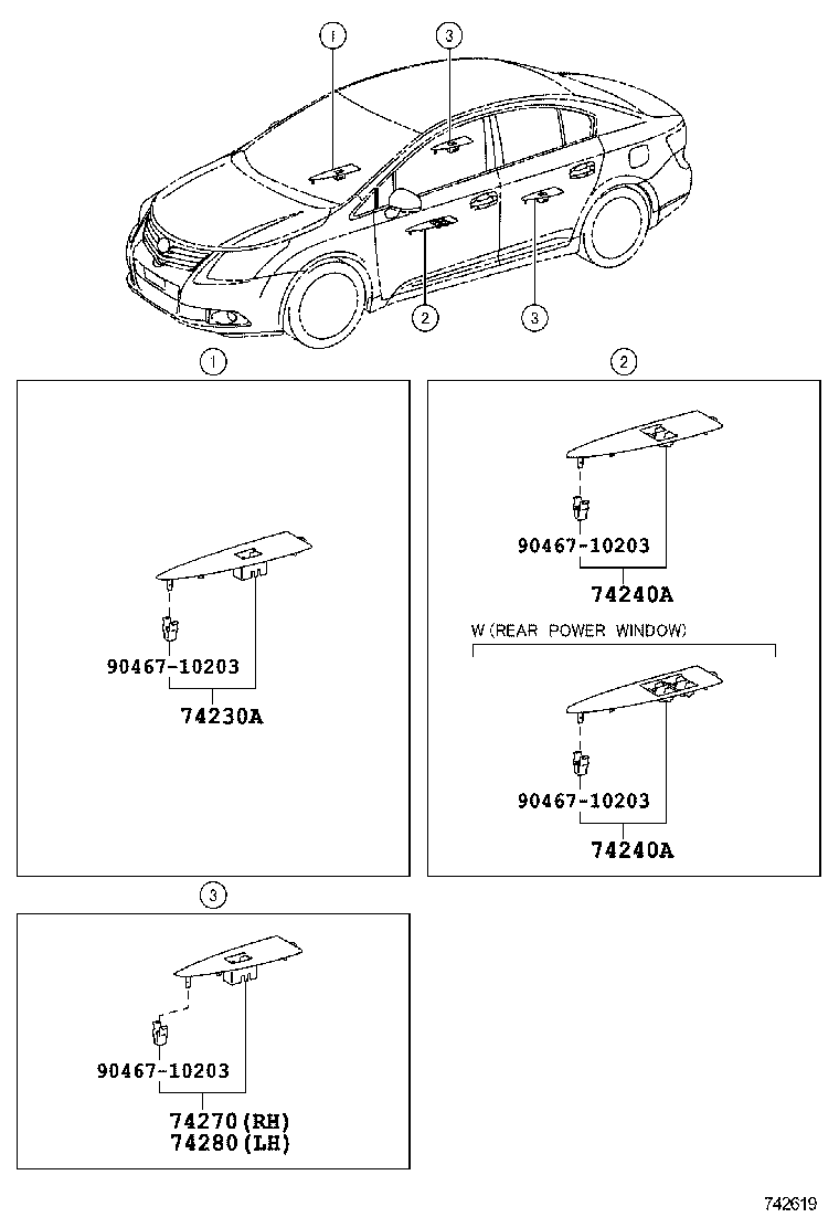 Кнопки стеклоподъёмников водительской двери для Тойота Авенсис 2008-2011