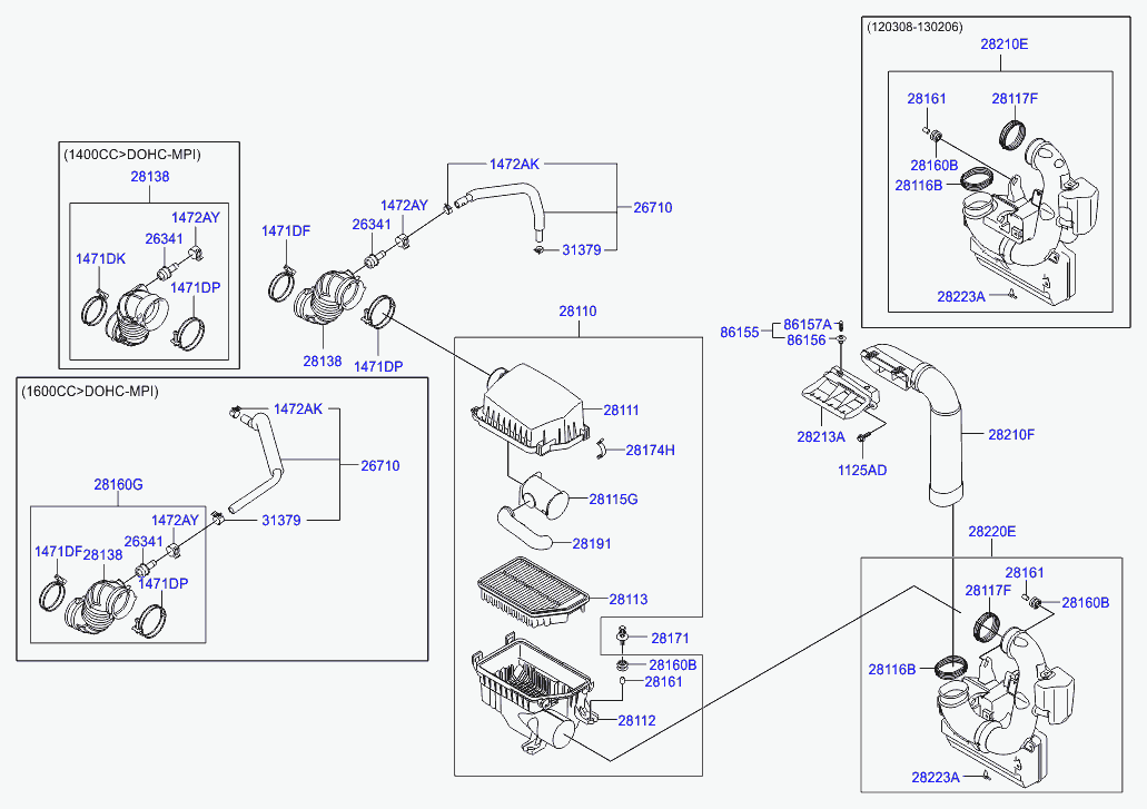 Корпус воздушного фильтра в сборе для Хендай i30 2011-2015