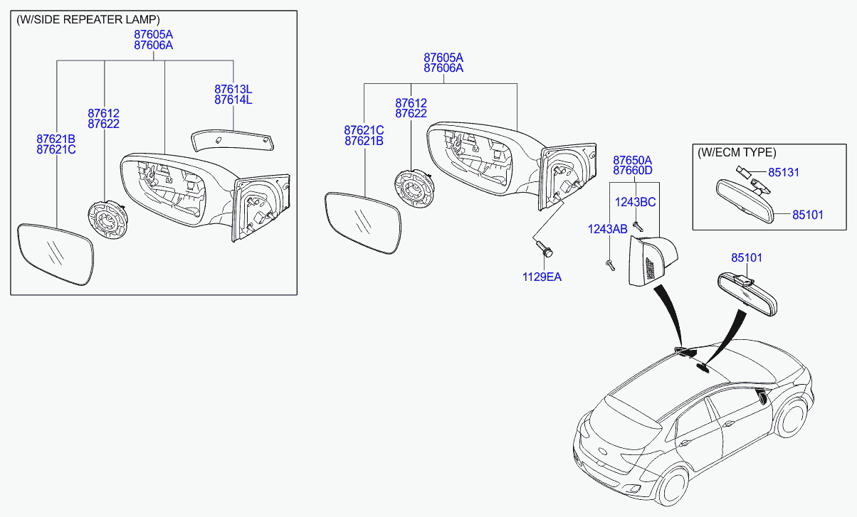 Зеркало боковое правое для Хендай i30 2011-2015