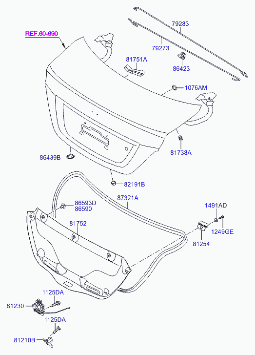 Замок багажника для Хендай Солярис 2010-2014