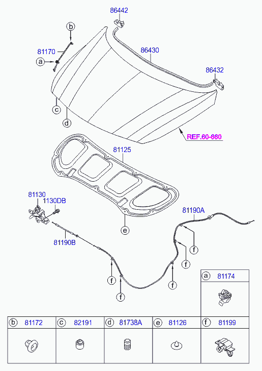 Замок капота для Хендай Солярис 2010-2014