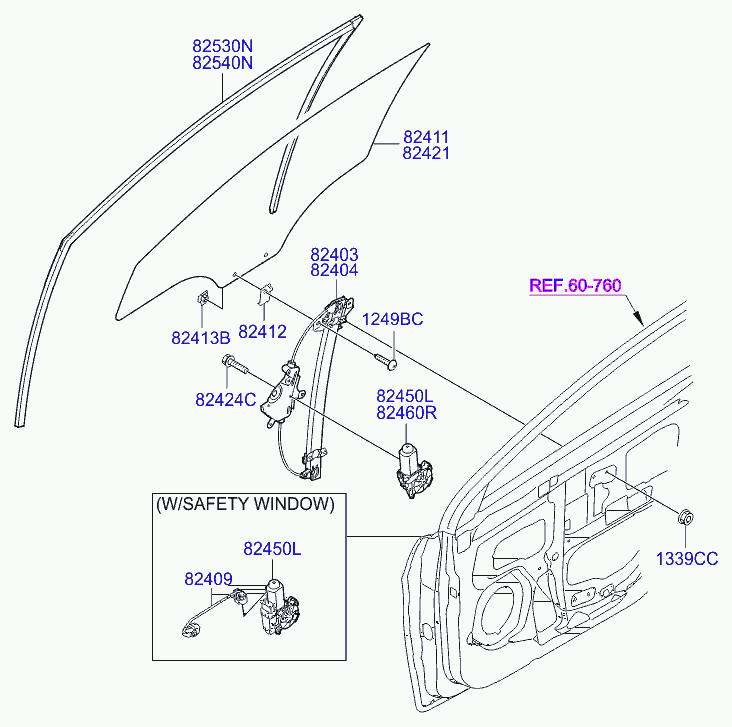 Стекло передней правой двери для Хендай Солярис 2010-2014