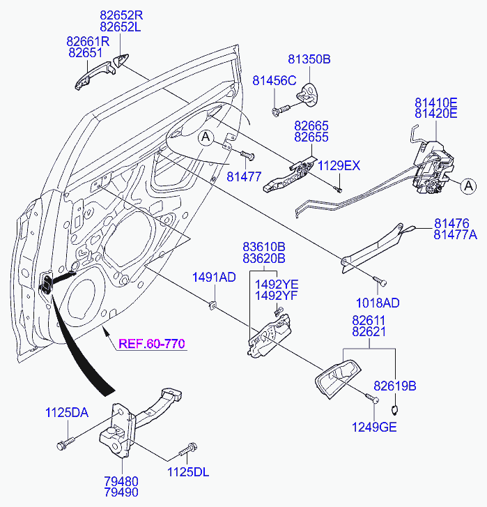 Замок задней правой двери для Хендай Солярис 2010-2014