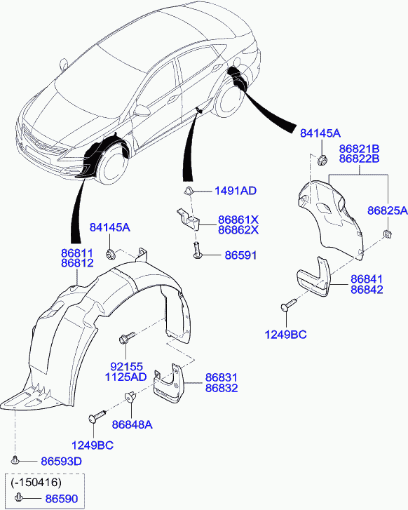 Подкрылок передний левый для Хендай Солярис 2010-2014