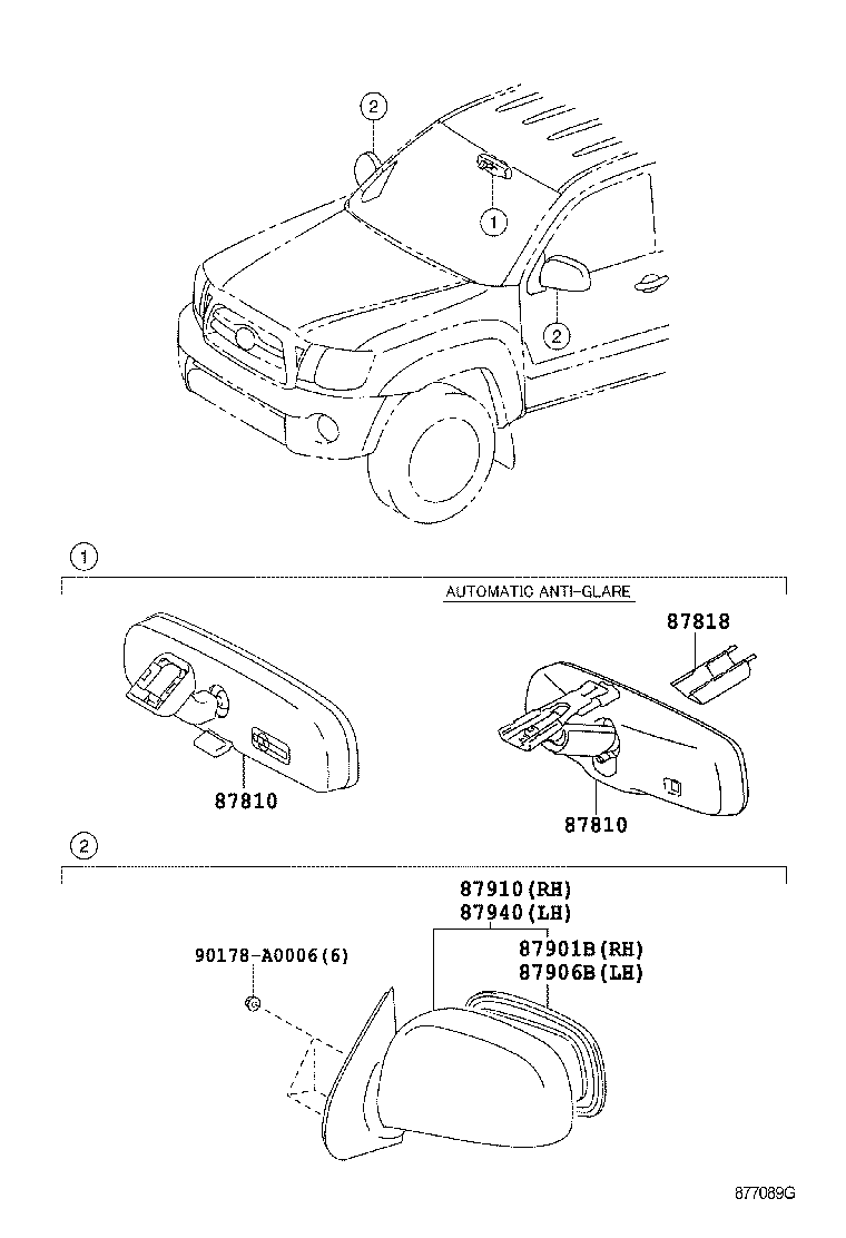 Зеркало внутрисалонное для Тойота Такома 2004-2011