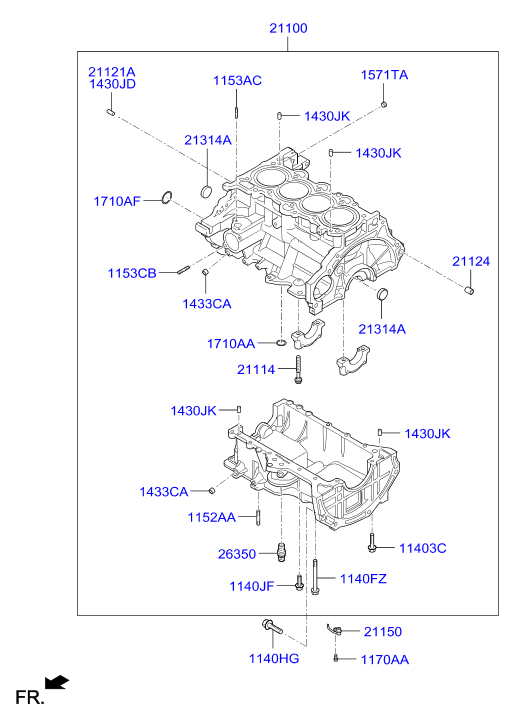 Блок цилиндров в сборе для Хендай Солярис 2014-2017