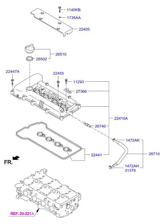 Клапанная крышка для Хендай Солярис 2014-2017