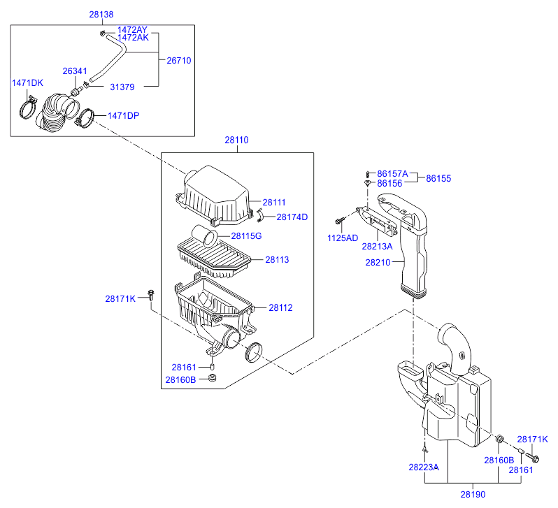 Корпус воздушного фильтра в сборе для Хендай Солярис 2014-2017