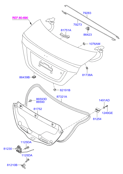 Замок багажника для Хендай Солярис 2014-2017