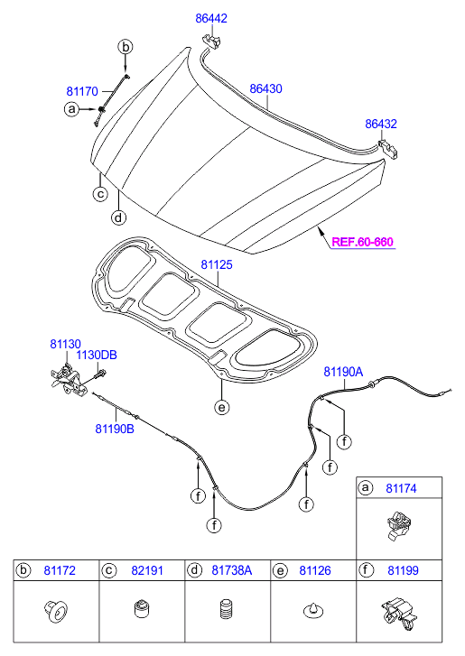 Замок капота для Хендай Солярис 2014-2017