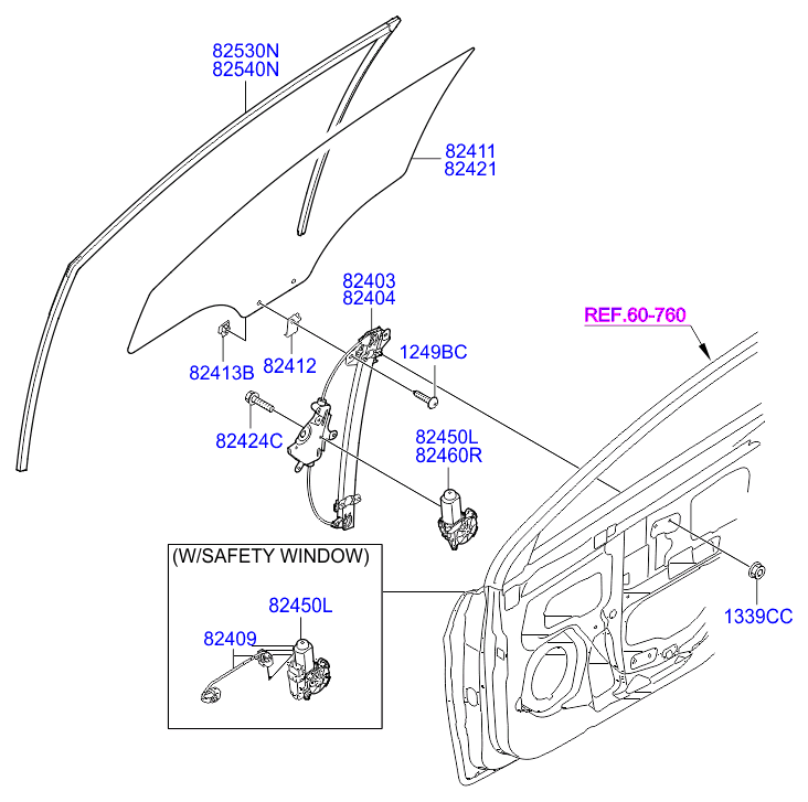 Стекло передней правой двери для Хендай Солярис 2014-2017