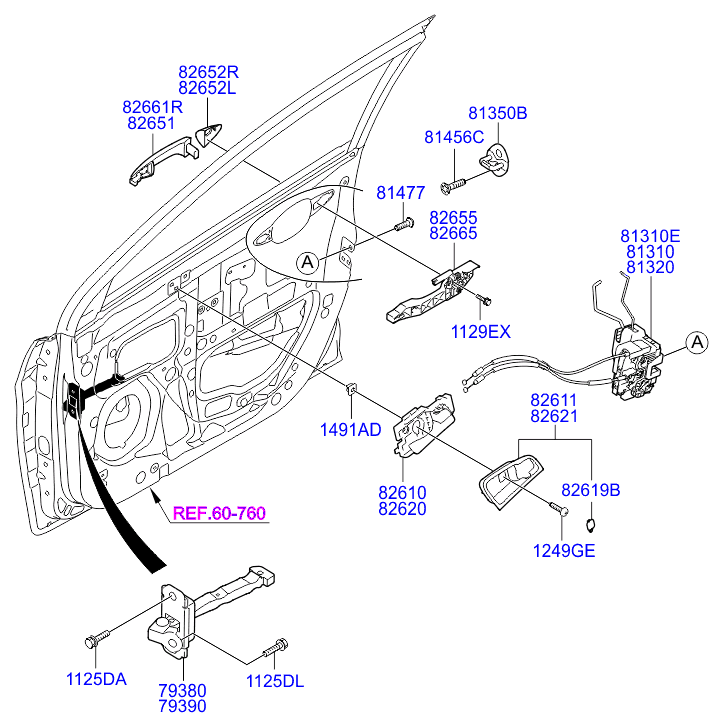 Замок передней правой двери для Хендай Солярис 2014-2017