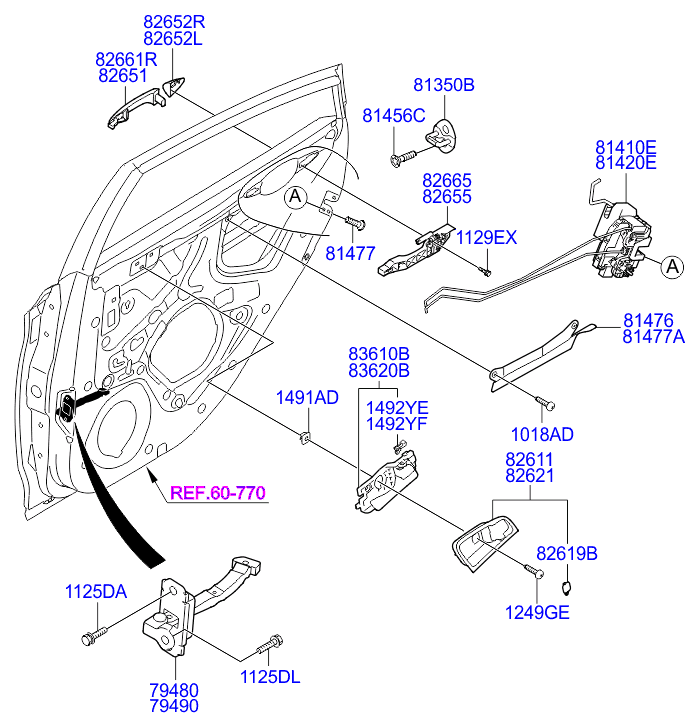 Замок задней левой двери для Хендай Солярис 2014-2017