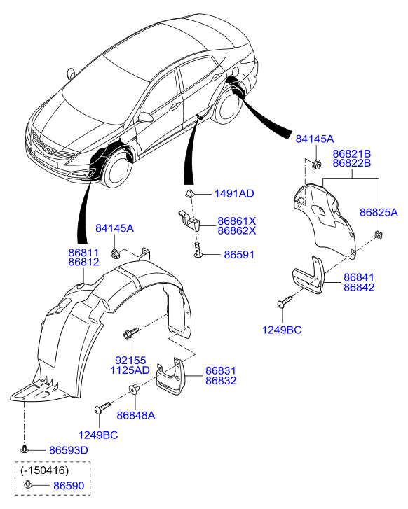Подкрылок передний левый для Хендай Солярис 2014-2017