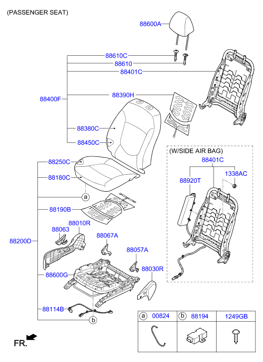Спинка переднего сиденья пассажира для Хендай Солярис 2014-2017