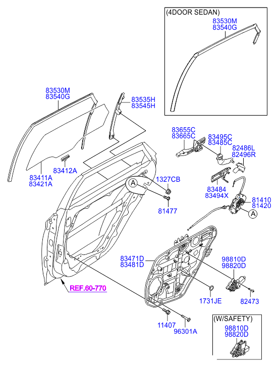 Стекло задней правой двери для Хендай i40 2015-2018