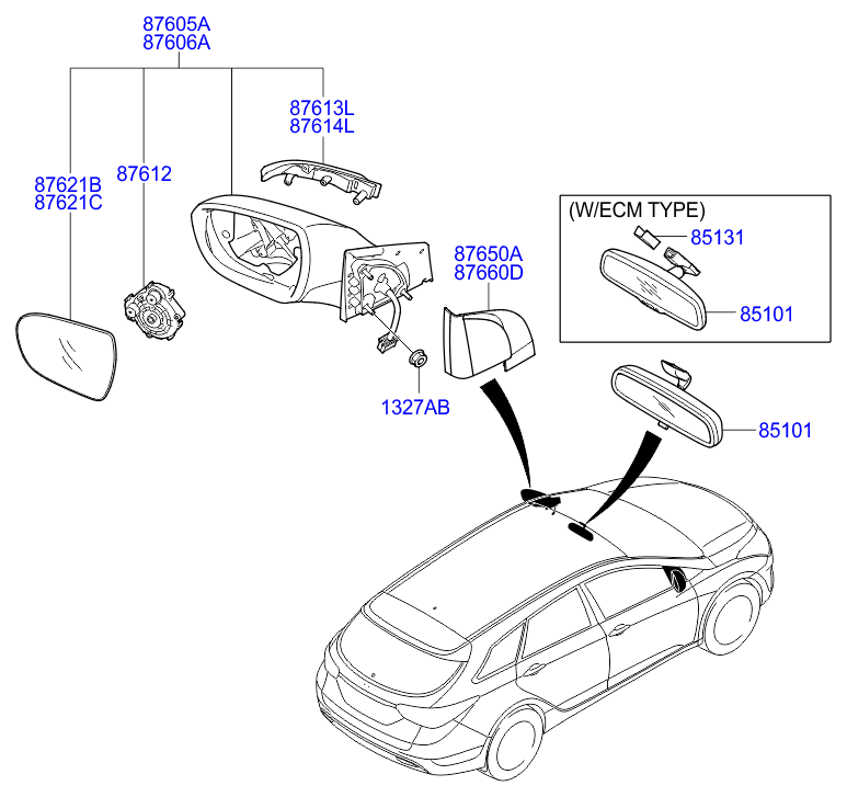 Зеркало боковое правое для Хендай i40 2015-2018
