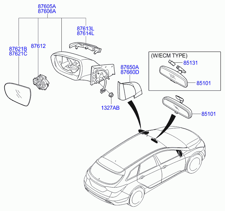 Зеркало внутрисалонное для Хендай i40 2011-2015