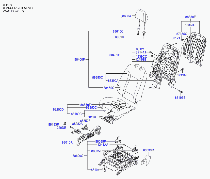 Спинка переднего сиденья пассажира для Хендай i40 2011-2015 