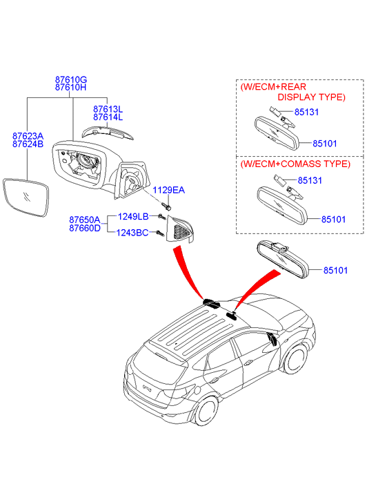 Зеркало боковое правое для Хендай ix35 2010-2013