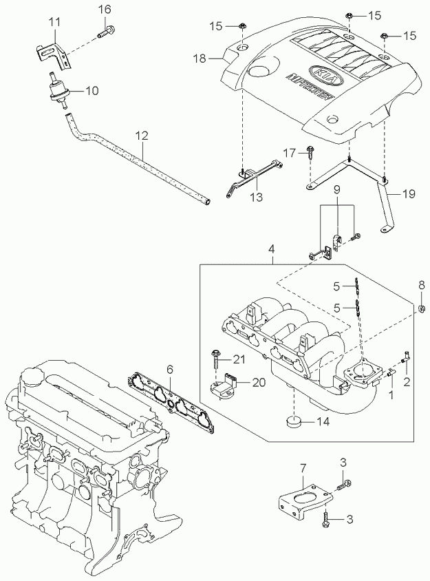 Коллектор впускной для Киа Спектра 2004-2011