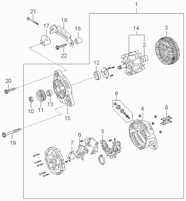 Генератор в сборе для Киа Спектра 2004-2011