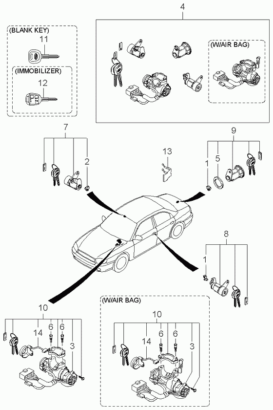 Комплект ключей для Киа Спектра 2004-2011
