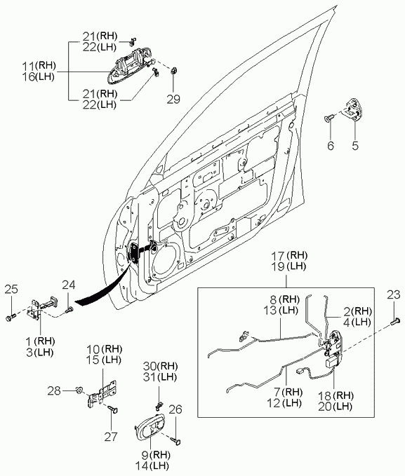 Замок передней правой двери для Киа Спектра 2004-2011