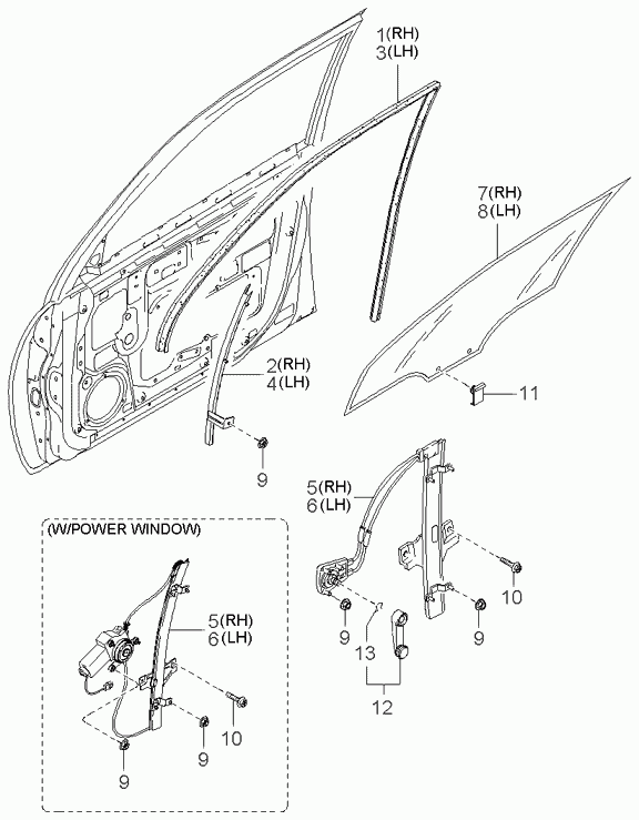 Стеклоподъемник переднего левого стекла для Киа Спектра 2004-2011
